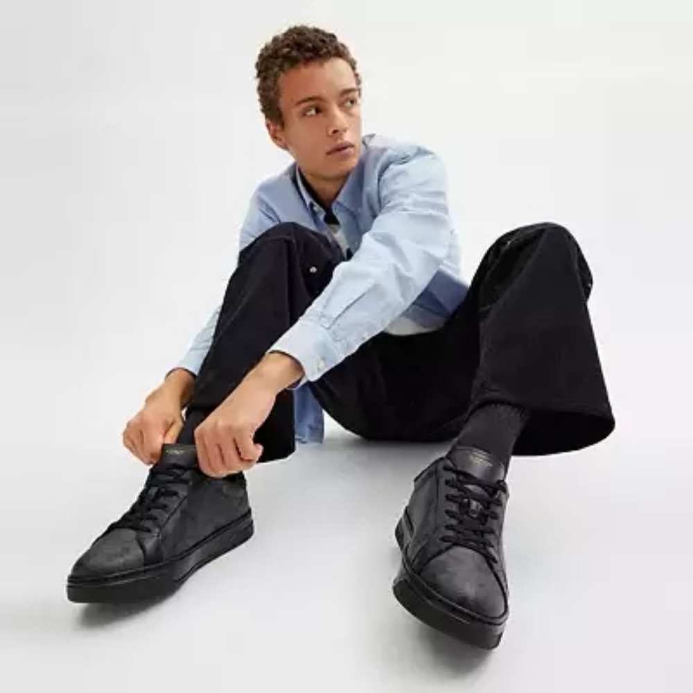 Coach High Line Sneakers Signature Canvas Graphite Black Men's New in Box - Picture 2 of 8
